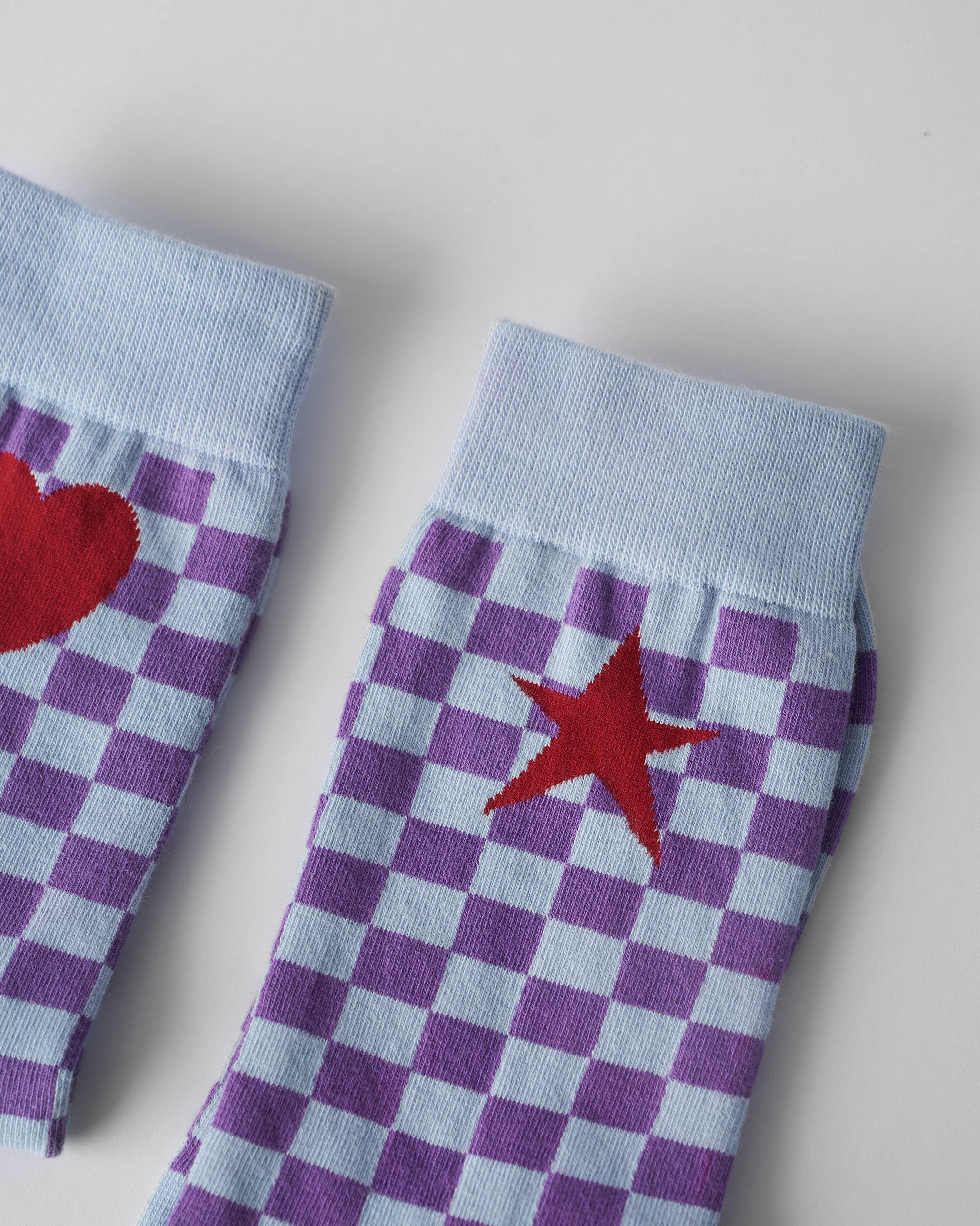 Gingham Glow Socks - Ice Blue & Purple