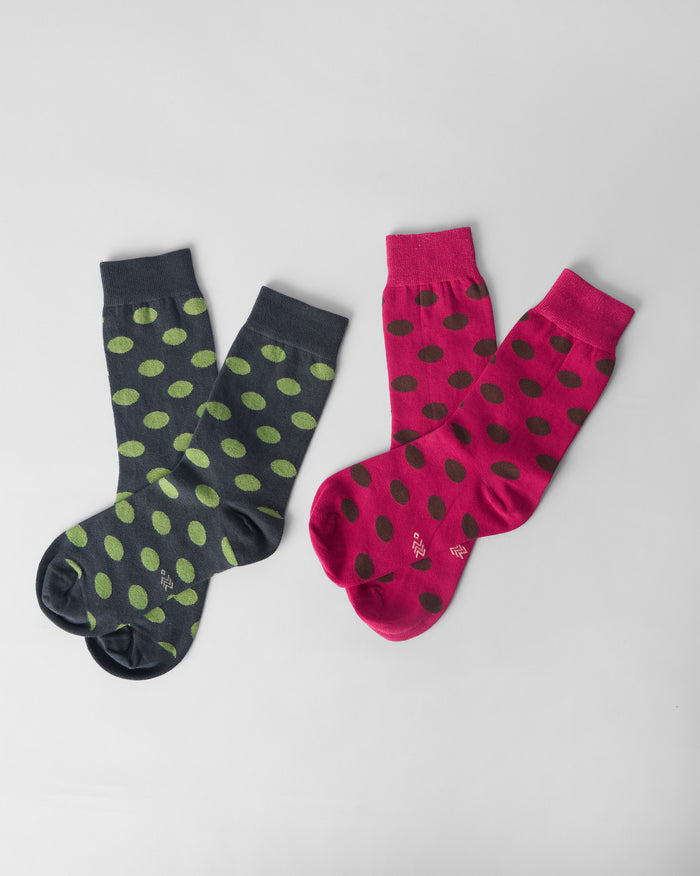 Polka Love Socks (Set of 2) - Fuschia & Charcoal