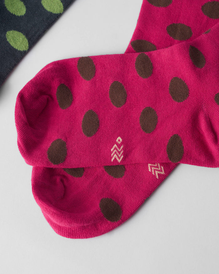 Polka Love Socks (Set of 2) - Fuschia & Charcoal