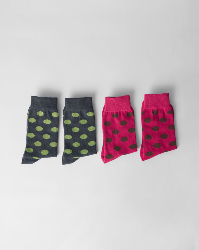 Polka Love Socks (Set of 2) - Fuschia & Charcoal