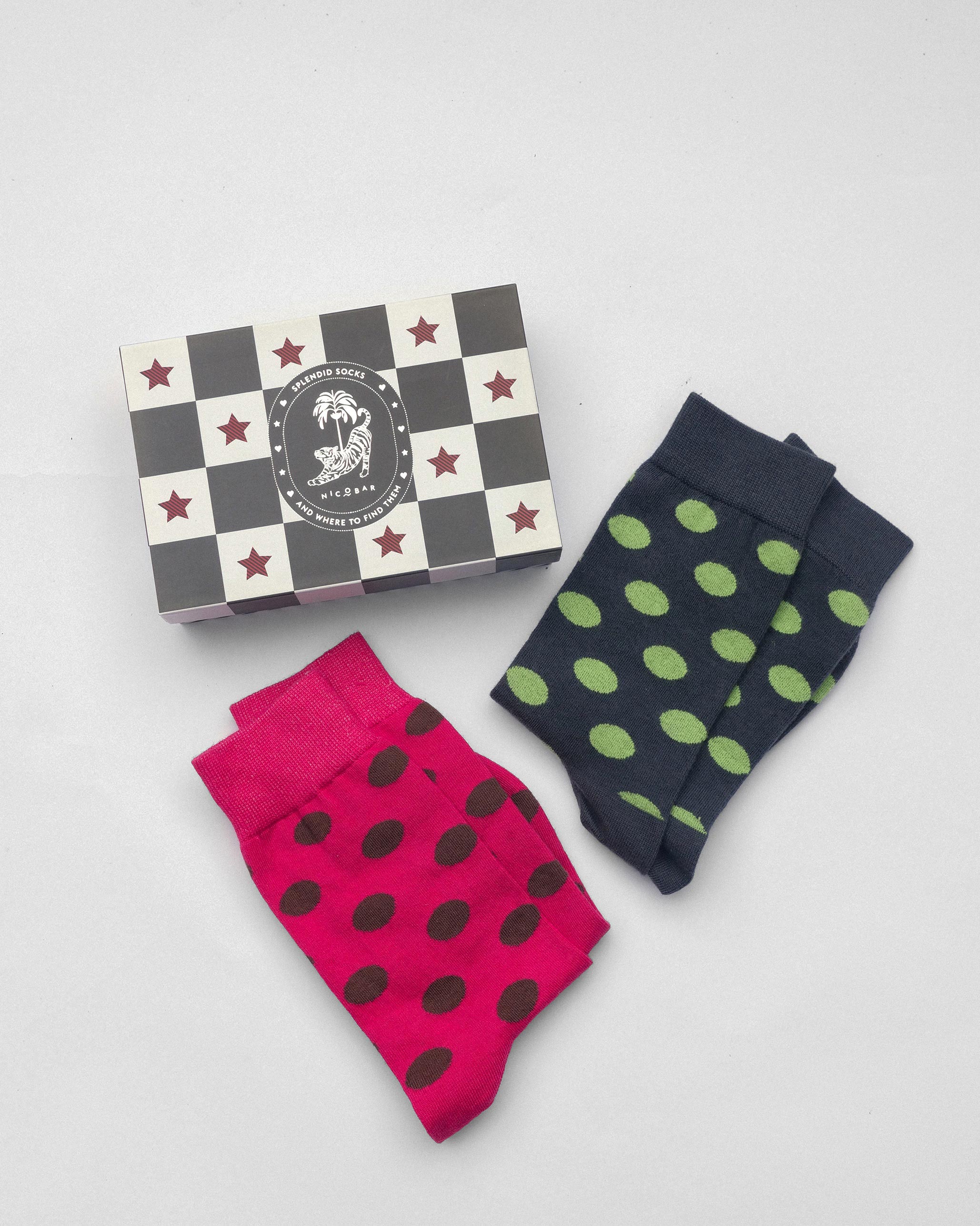 Polka Love Socks (Set Of 2) - Fuschia & Charcoal