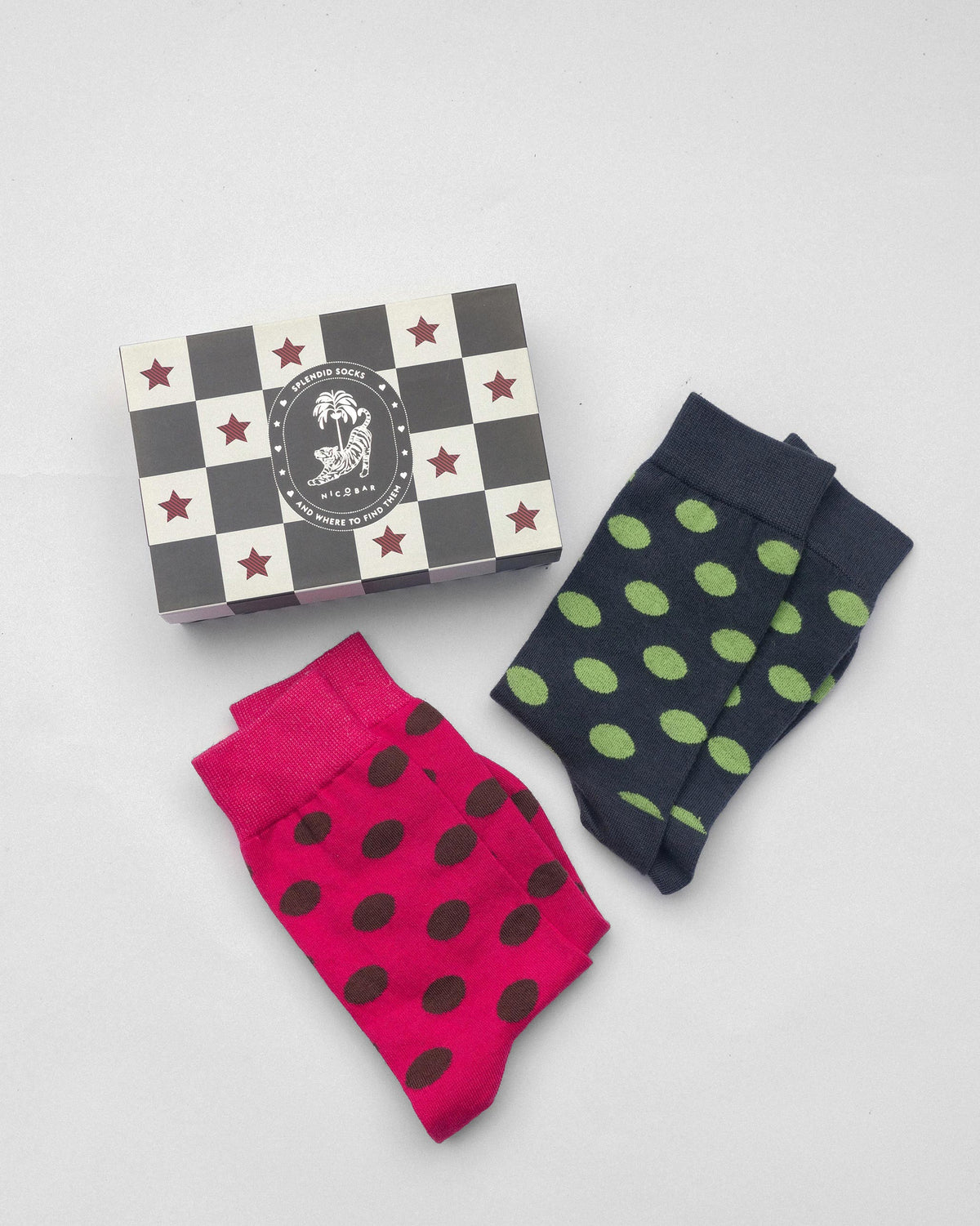 Polka Love Socks (Set of 2) - Fuschia & Charcoal