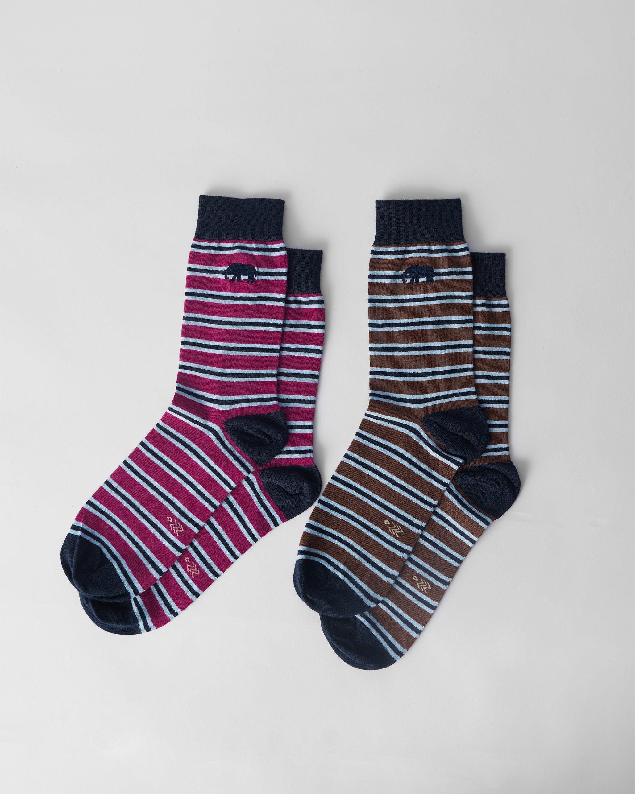 Stripey Socks (Set Of 2) - Mulberry & Brown