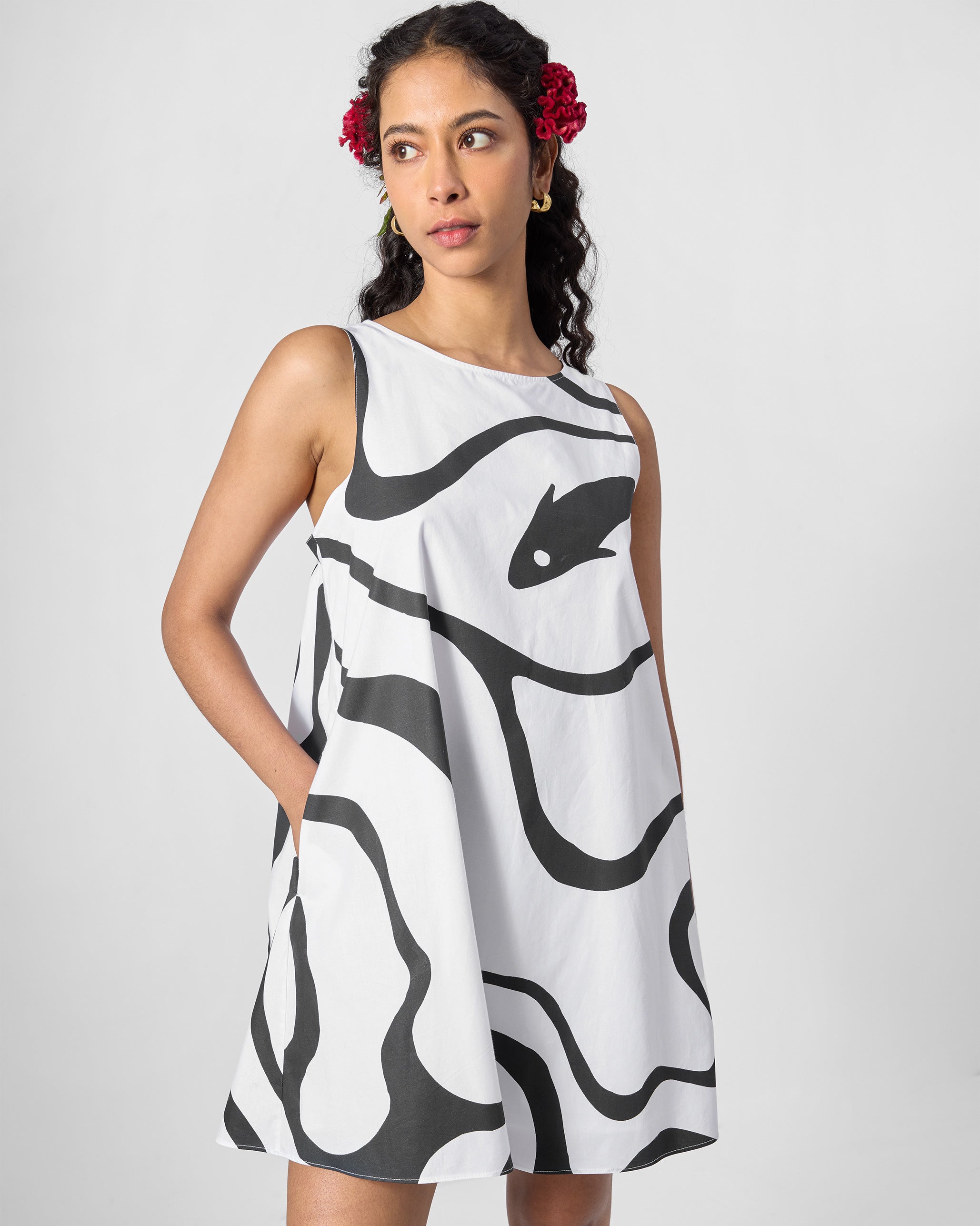 Short Racerback Dress - Black Printed