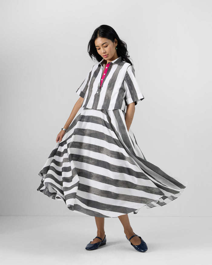 Kuro Dress - Charcoal & White Printed