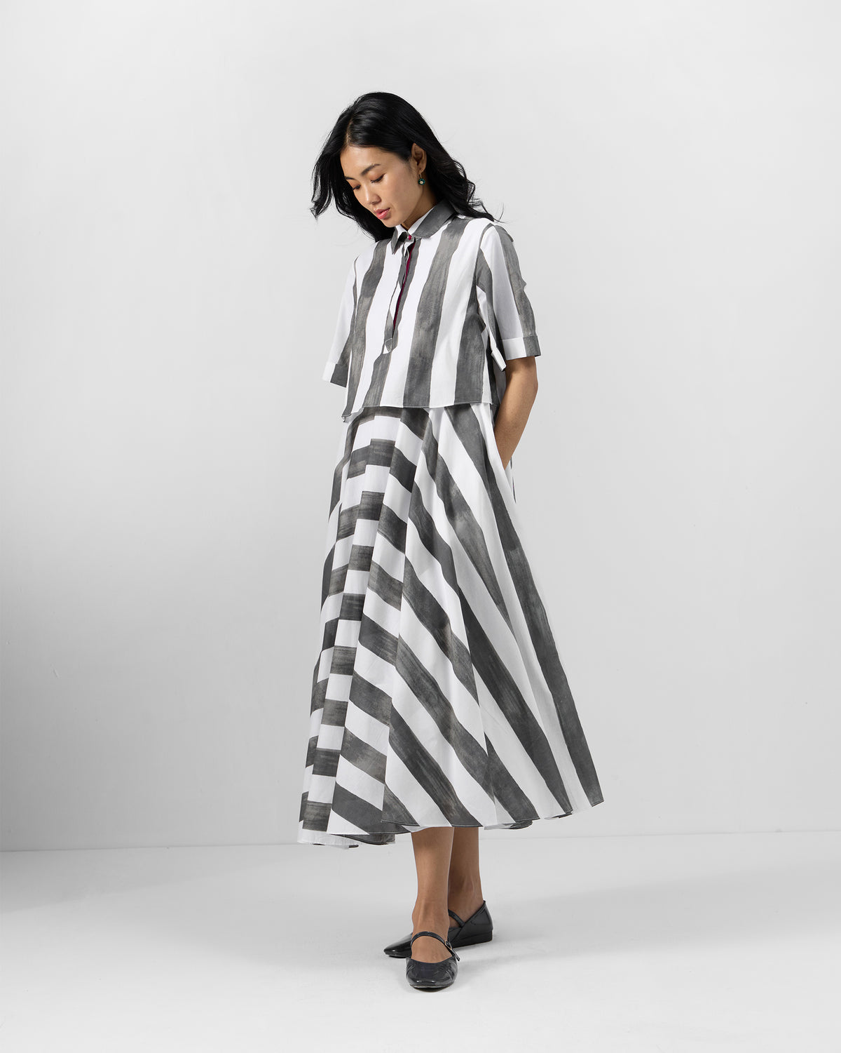 Kuro Dress - Charcoal & White Printed