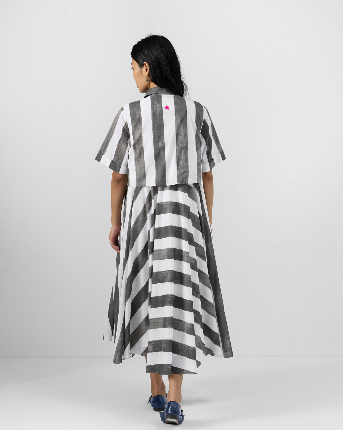 Kuro Dress - Charcoal & White Printed