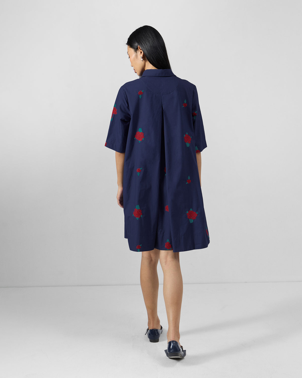 Happy Heart Dress - Ink Blue & Red Embroidered