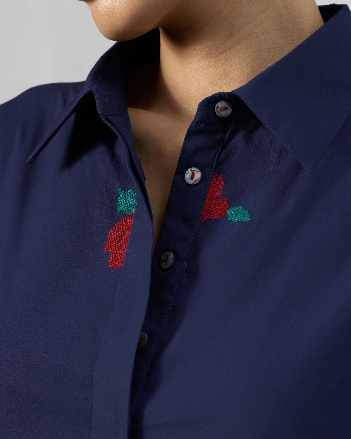 Happy Heart Dress - Ink Blue & Red Embroidered