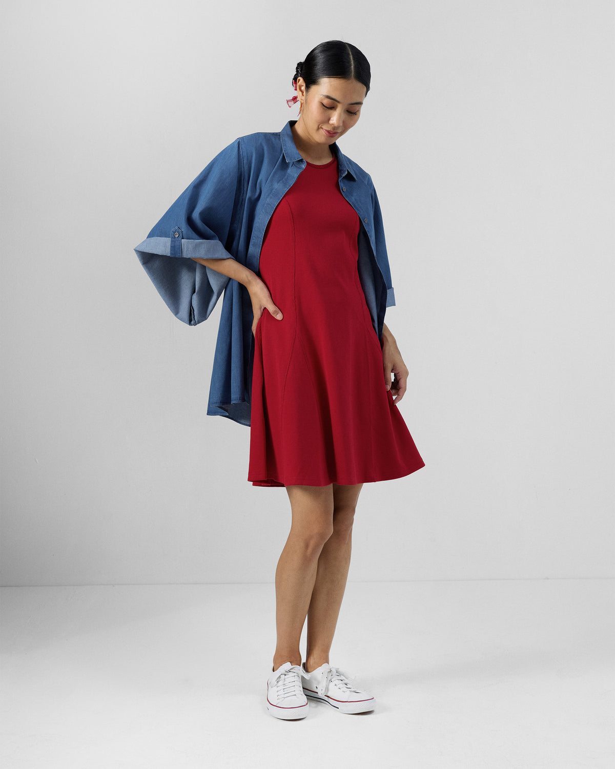 Norva Skater Dress - Cotton Ribbed Flared Fit