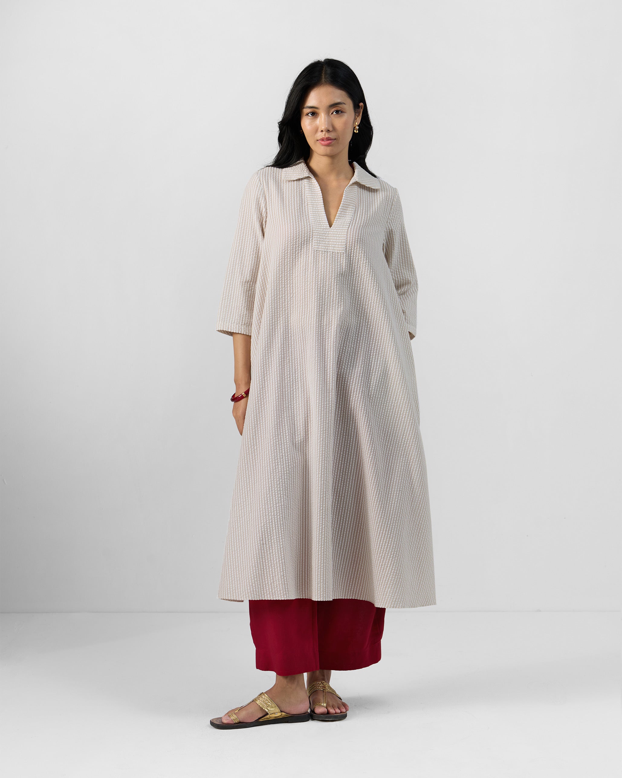 Maner Kurta - Brown & Ivory stripes