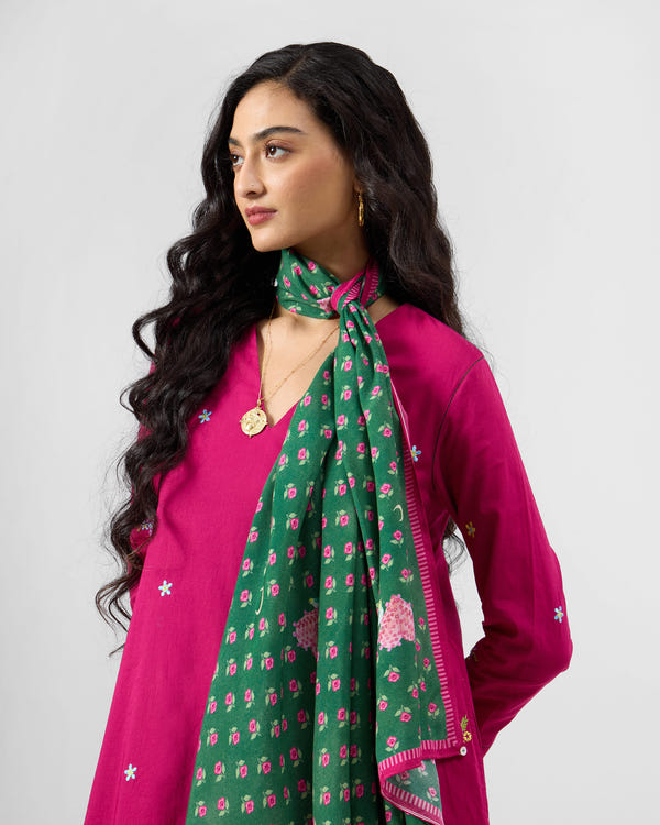 Gulnaar Scarf - Green & Pink