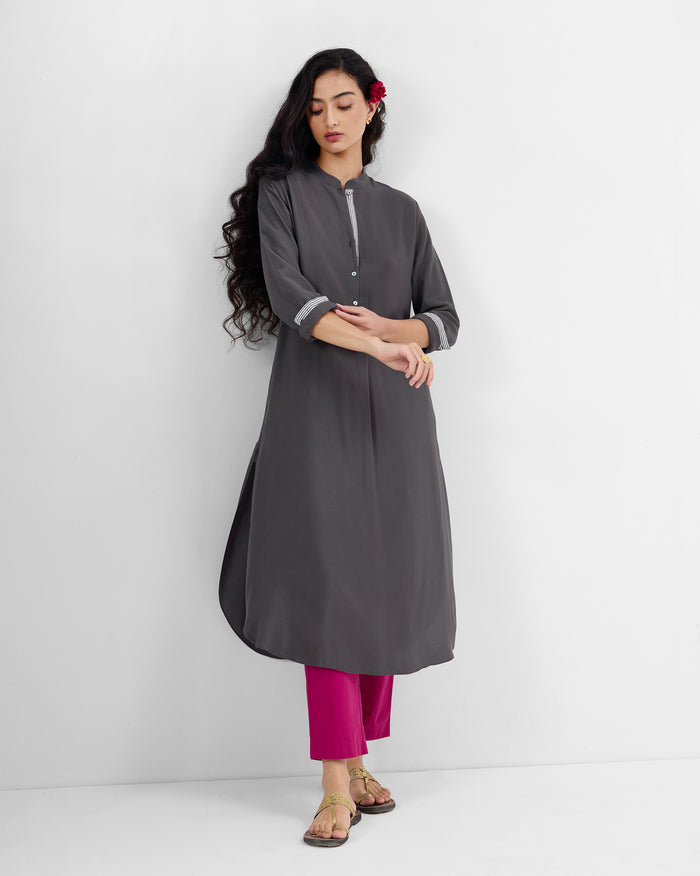 Basic Long Length Kurta - Silk Blend Regular Fit
