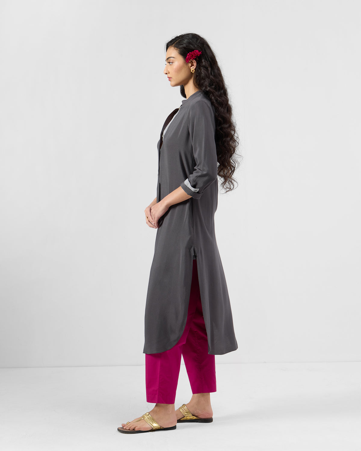 Basic Long Length Kurta - Silk Blend Regular Fit