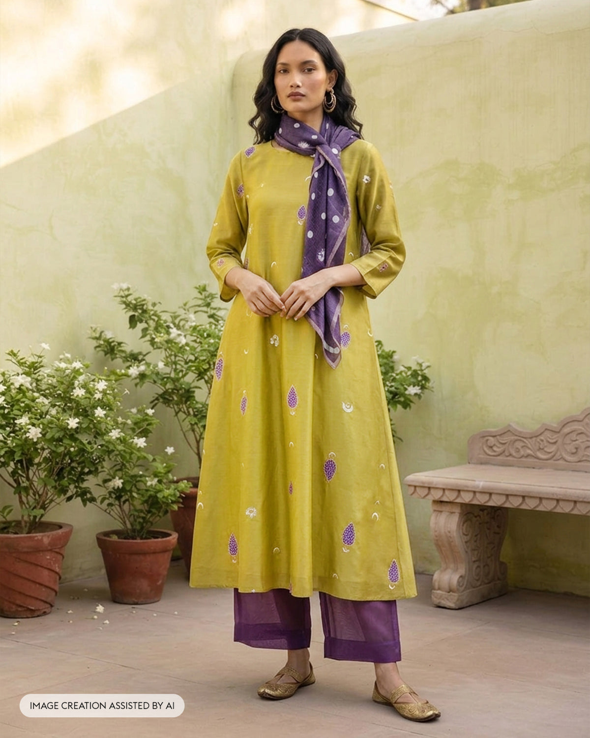 Boat Neck Kurta - Cotton Silk A-Line Fit