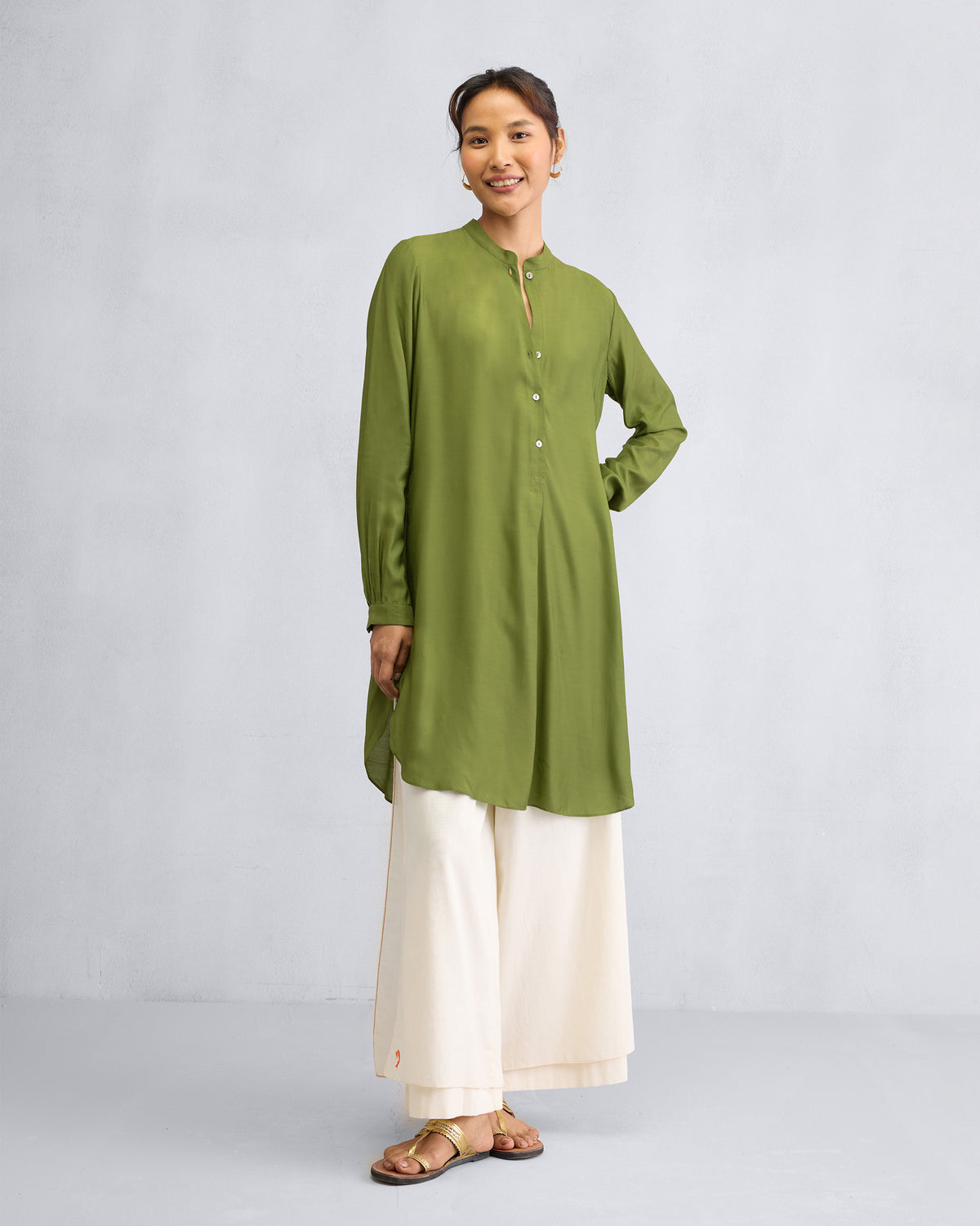 Basic Mid Length Kurta - Olive