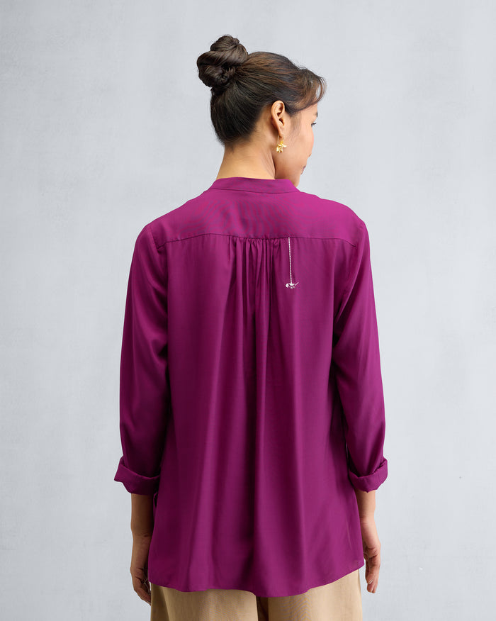 Mandarin Collar Top - Mulberry