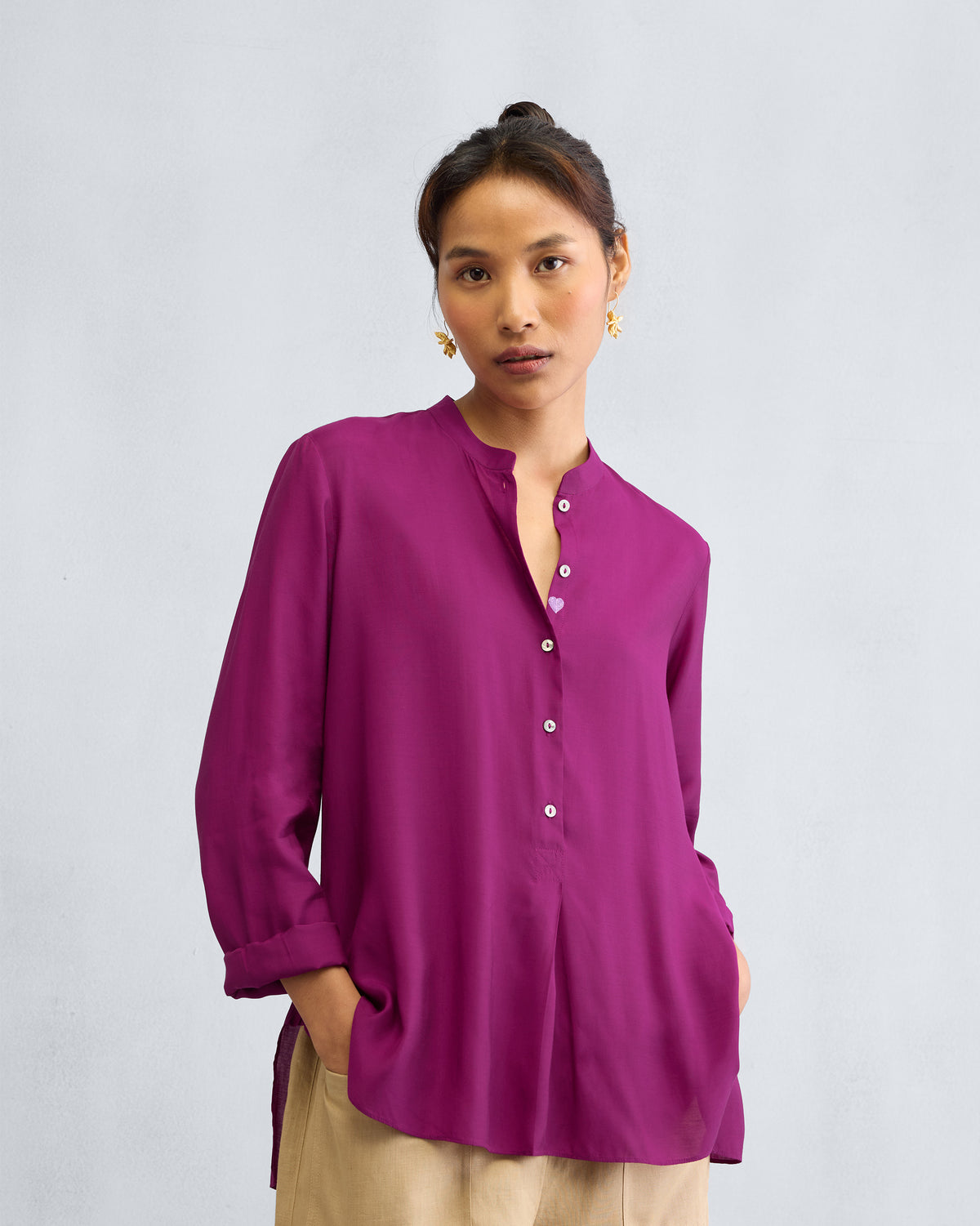 Mandarin Collar Top - Mulberry