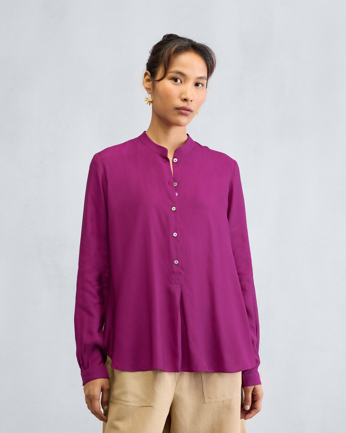 Mandarin Collar Top - Mulberry