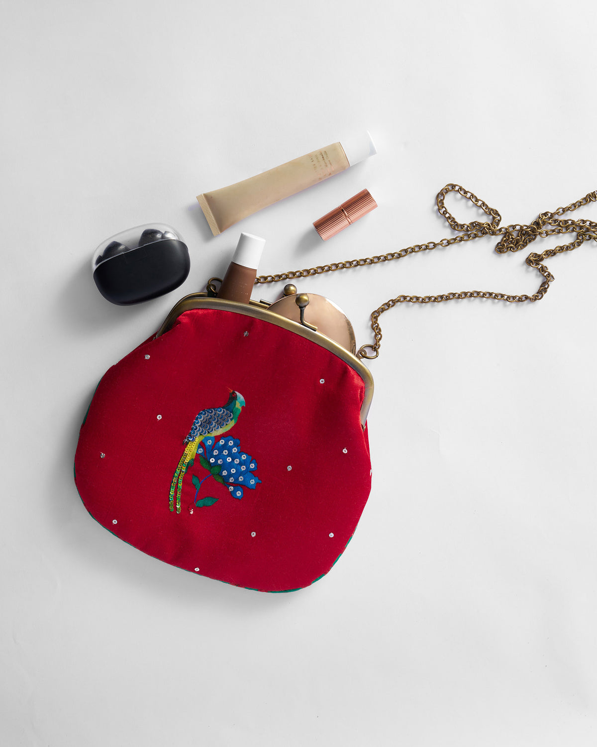 Sling Clutch - Red Embroidered