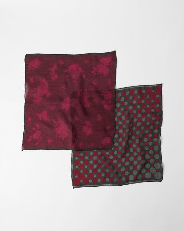 Scarlet Bloom Pocket Sqaures - Maroon & Black