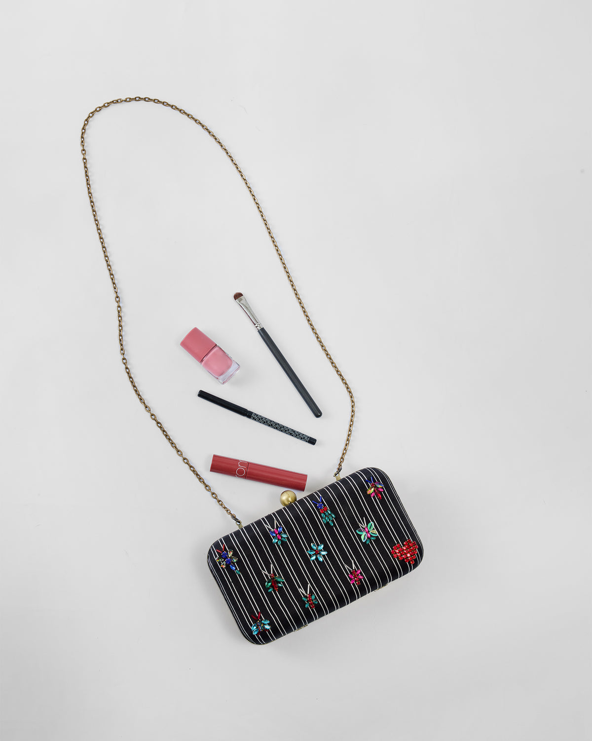Martini Clutch - Black Embroidered