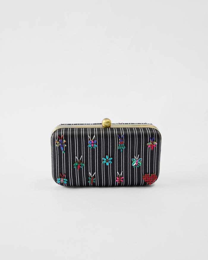Martini Clutch - Black Embroidered