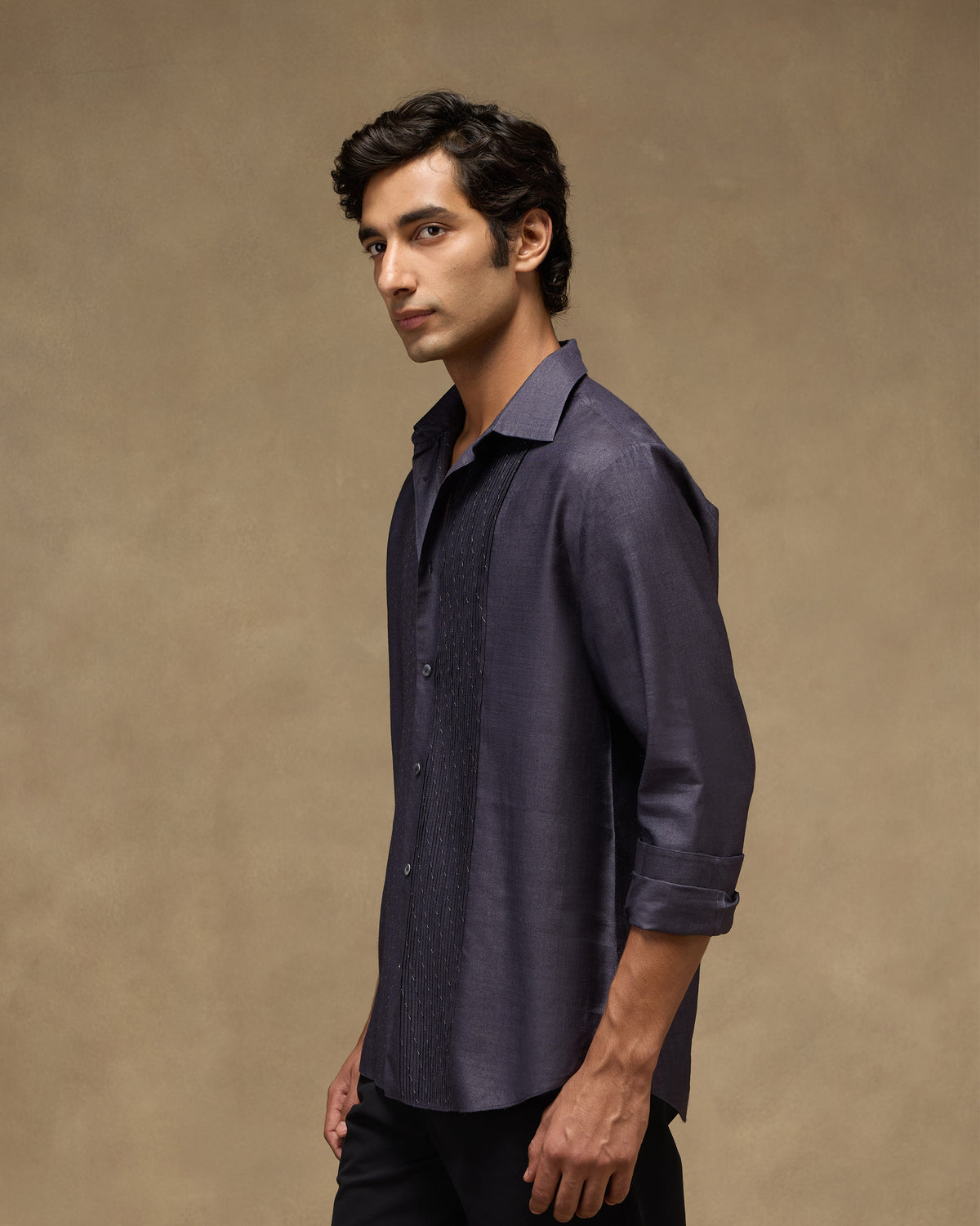 Afterglow Shirt - Zari Embroidered Tussar Silk Classic Fit