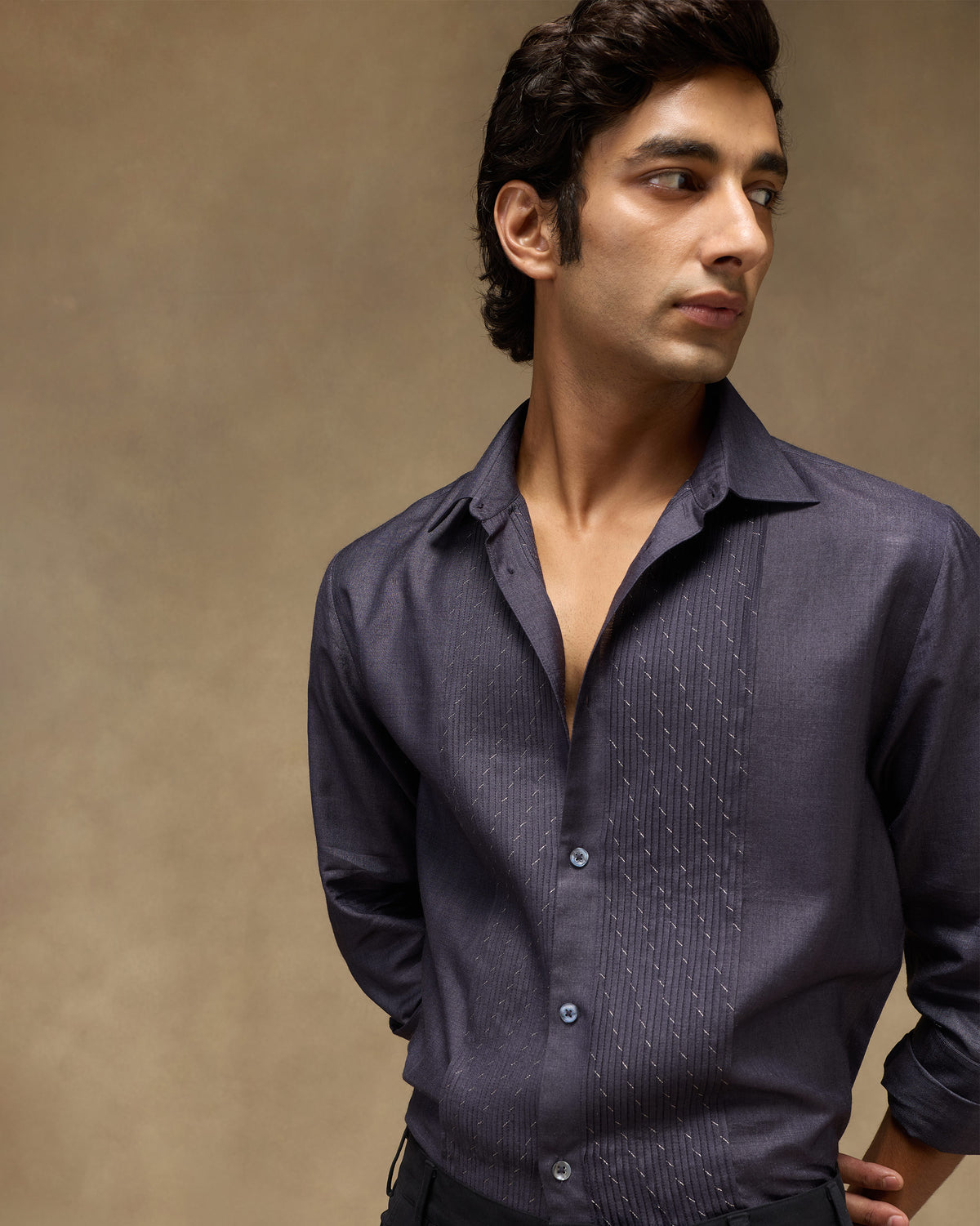 Afterglow Shirt - Zari Embroidered Tussar Silk Classic Fit