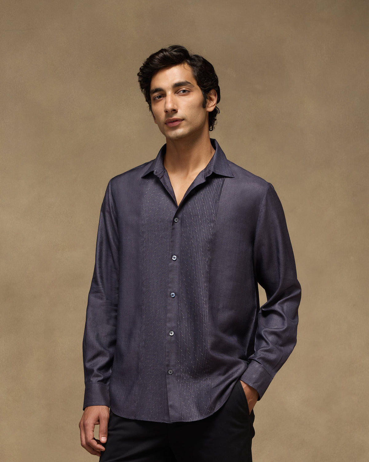 Afterglow Shirt - Zari Embroidered Tussar Silk Classic Fit