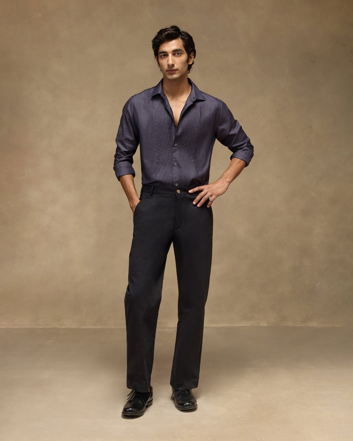 Afterglow Shirt - Zari Embroidered Tussar Silk Classic Fit