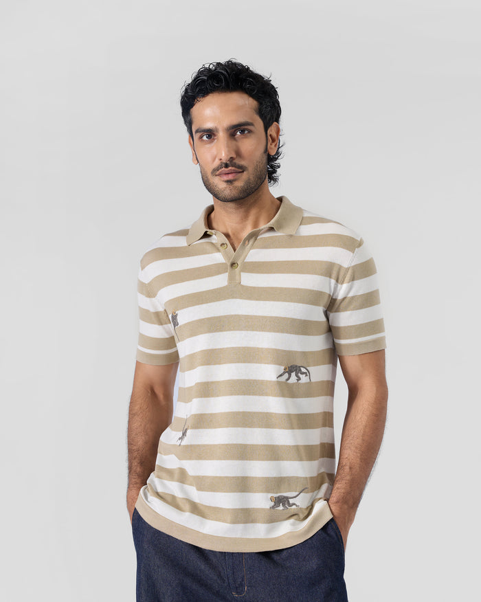 Macaque Polo T-Shirt - Ivory & Sand