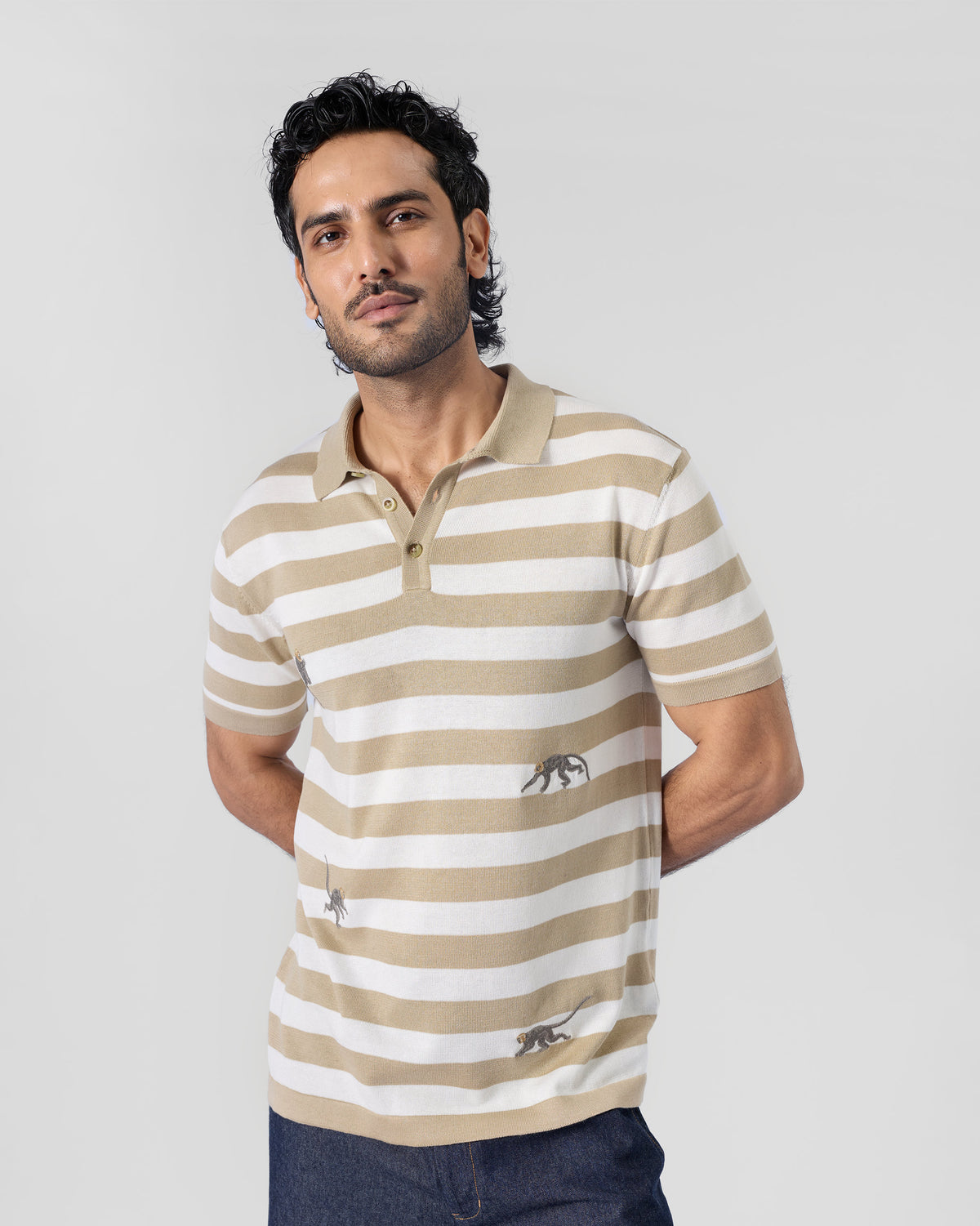 Macaque Polo T-Shirt - Ivory & Sand