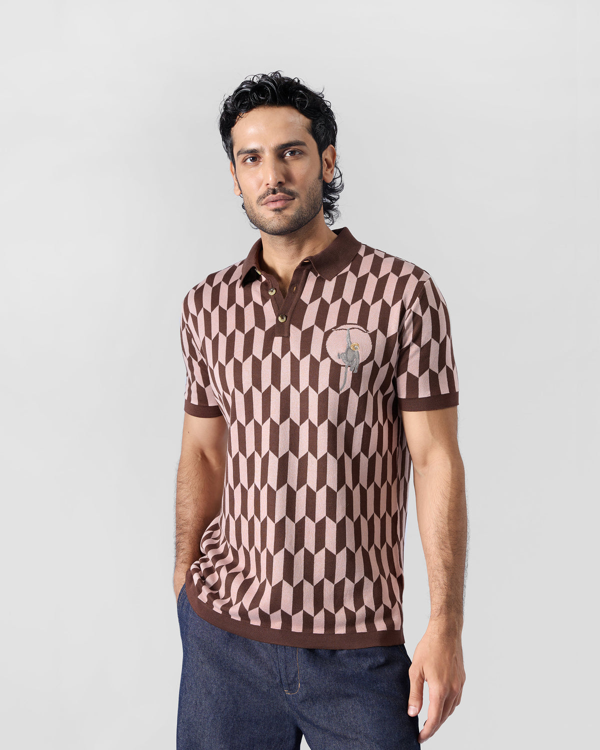 Langur Polo T-Shirt - Brown & Pink