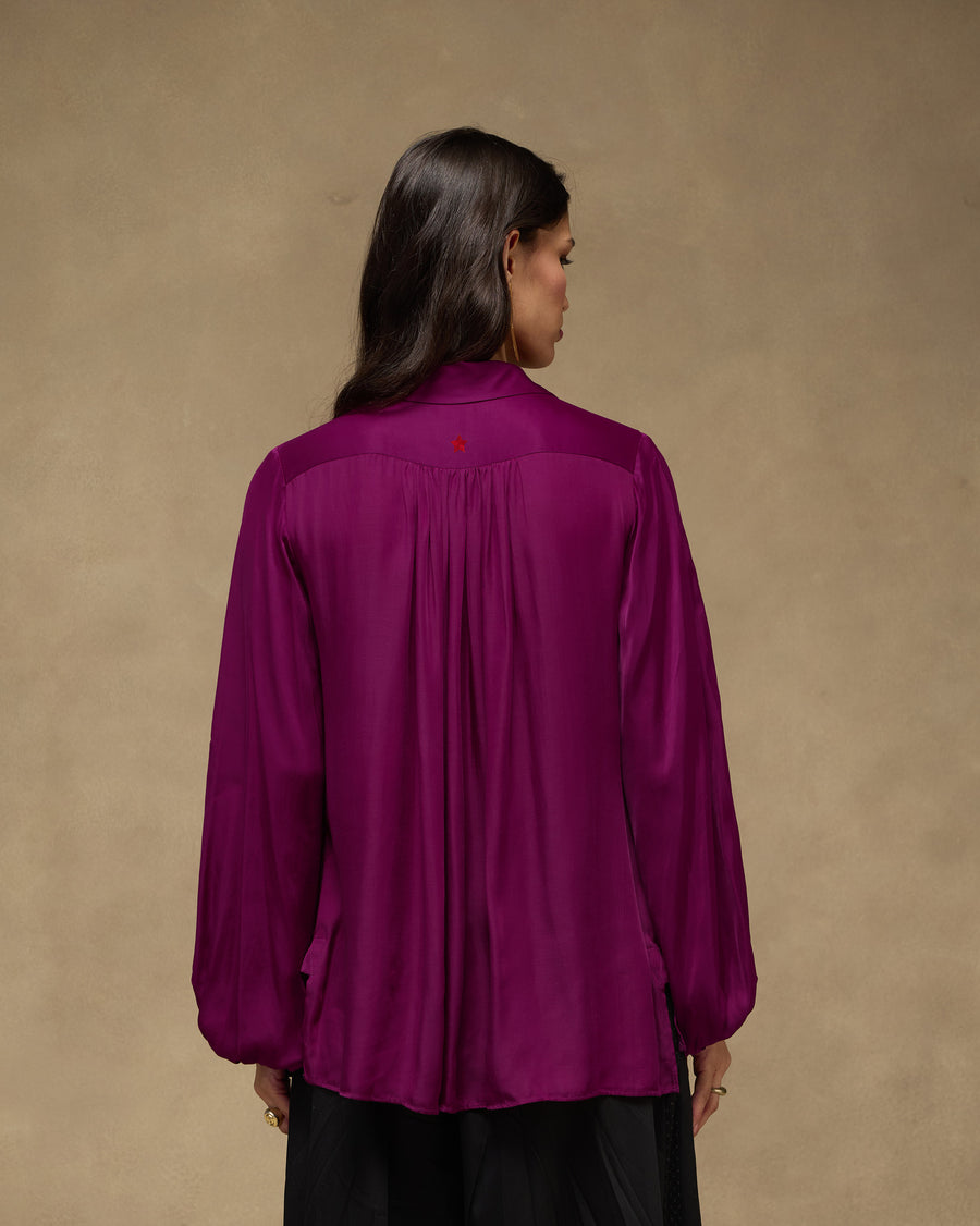 Back view of the Daydream Shirt, with soft gathers falling from the yoke.