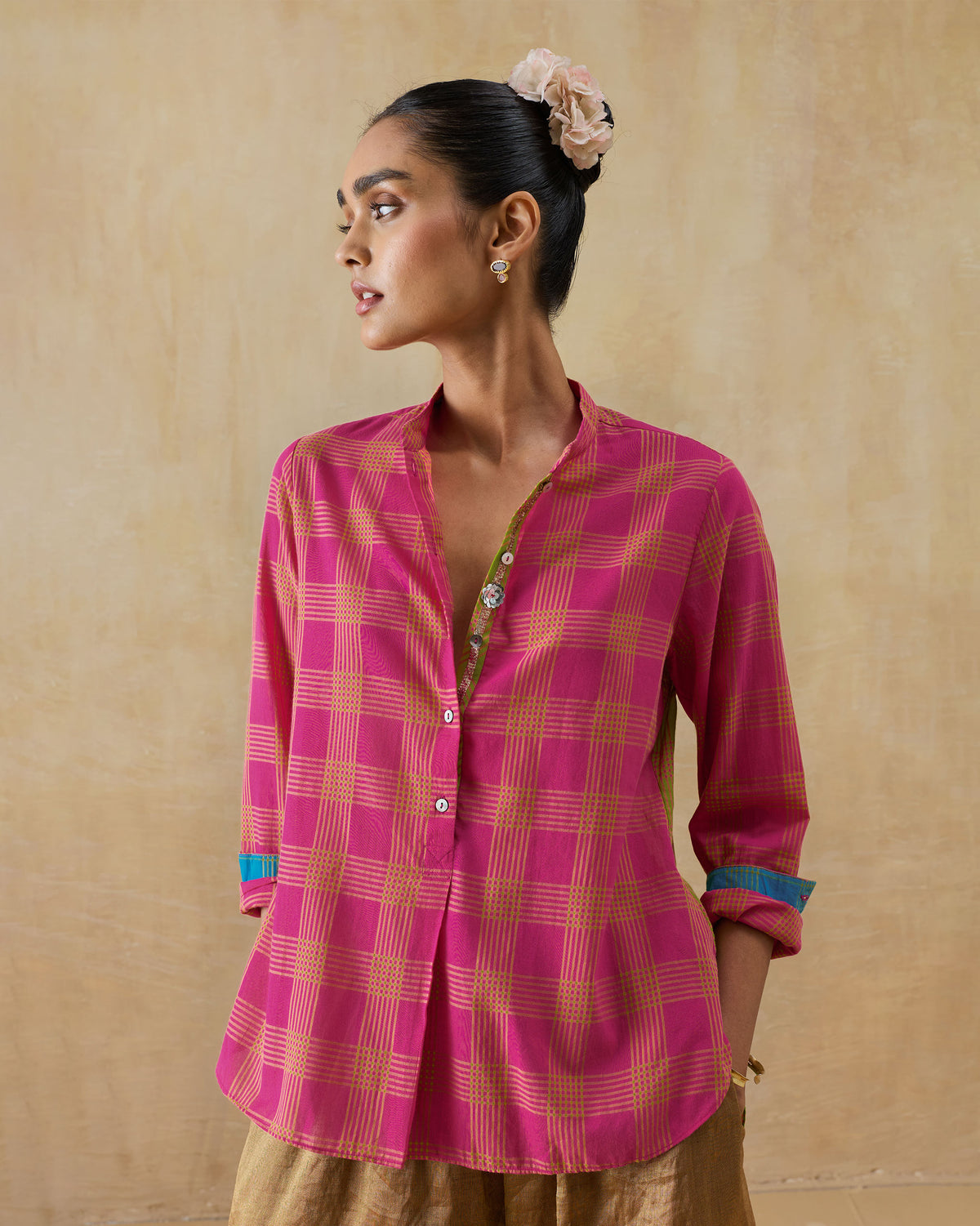 Mandarin Collar Top - 100% Cotton Regular Fit