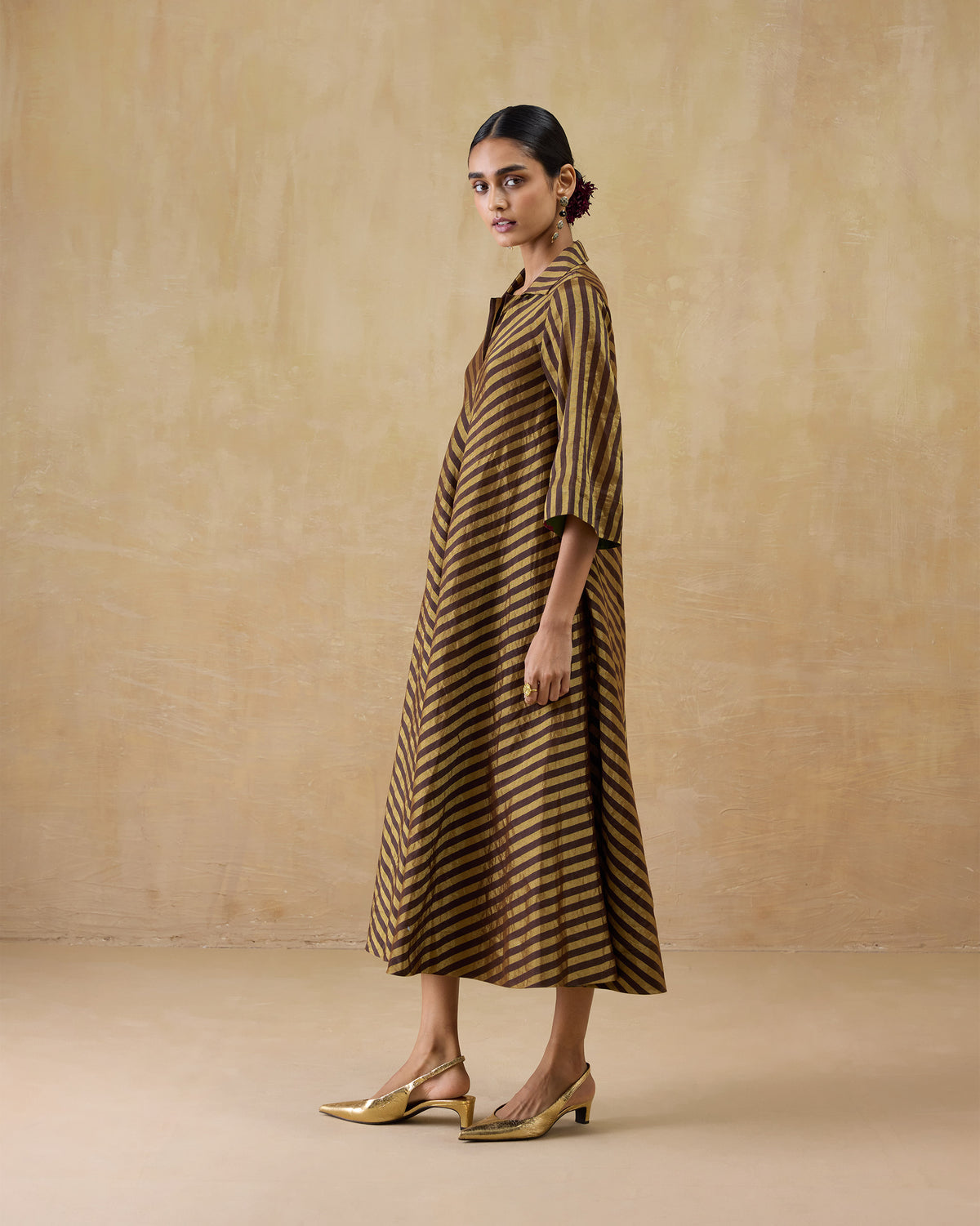 Areva Dress - Metallic Tissue A-Line Fit