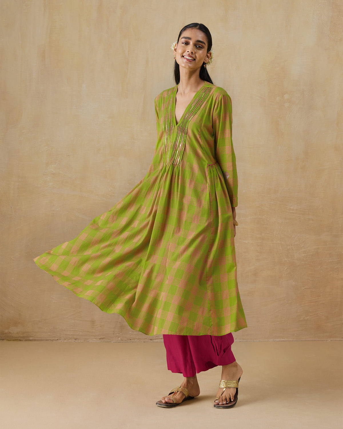 Pintuck Kurta - 100% Cotton Regular Fit