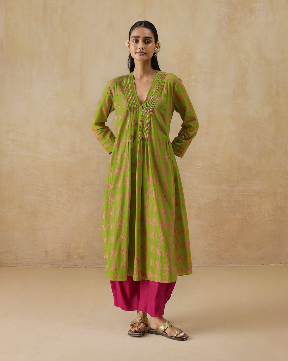 Pintuck Kurta - 100% Cotton Regular Fit
