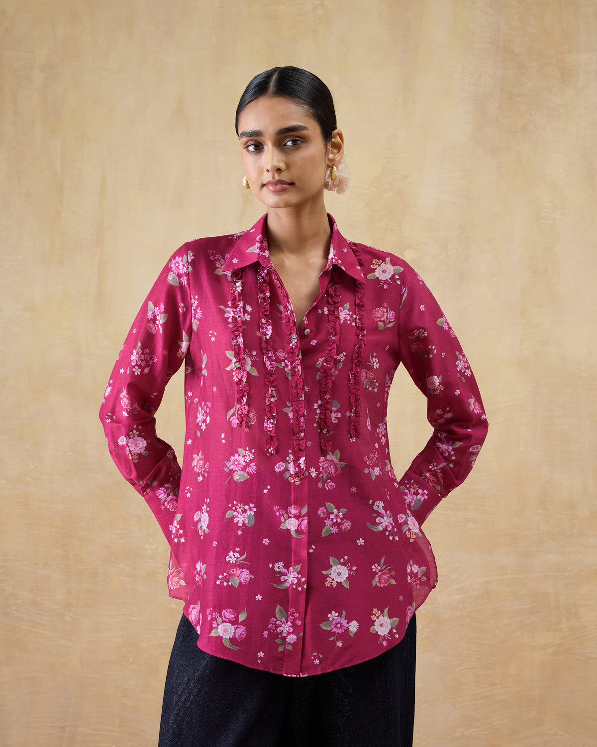 Kaveri Ruffle Shirt - Cotton Silk Regular Fit