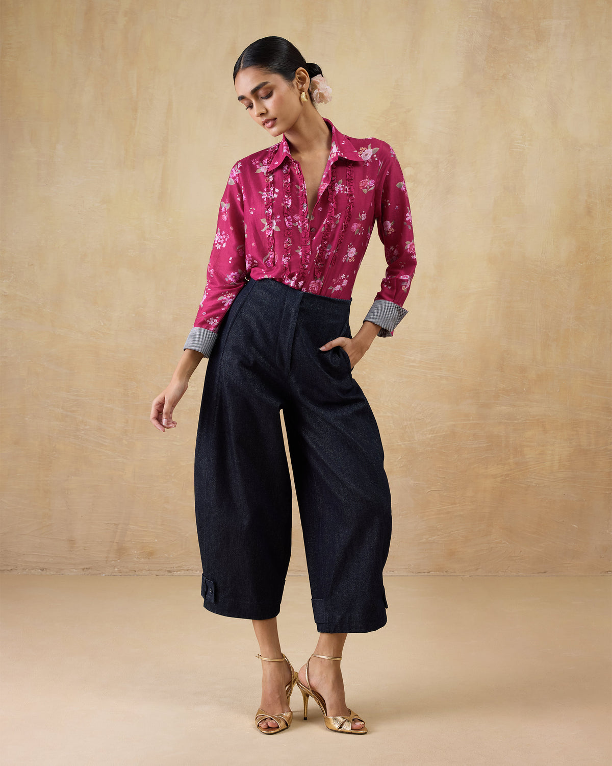 Kaveri Ruffle Shirt - Cotton Silk Regular Fit