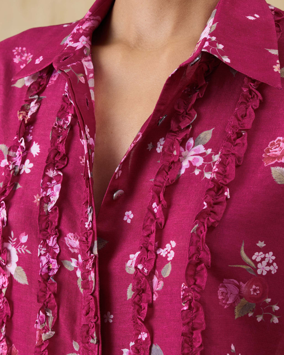 Kaveri Ruffle Shirt - Cotton Silk Regular Fit
