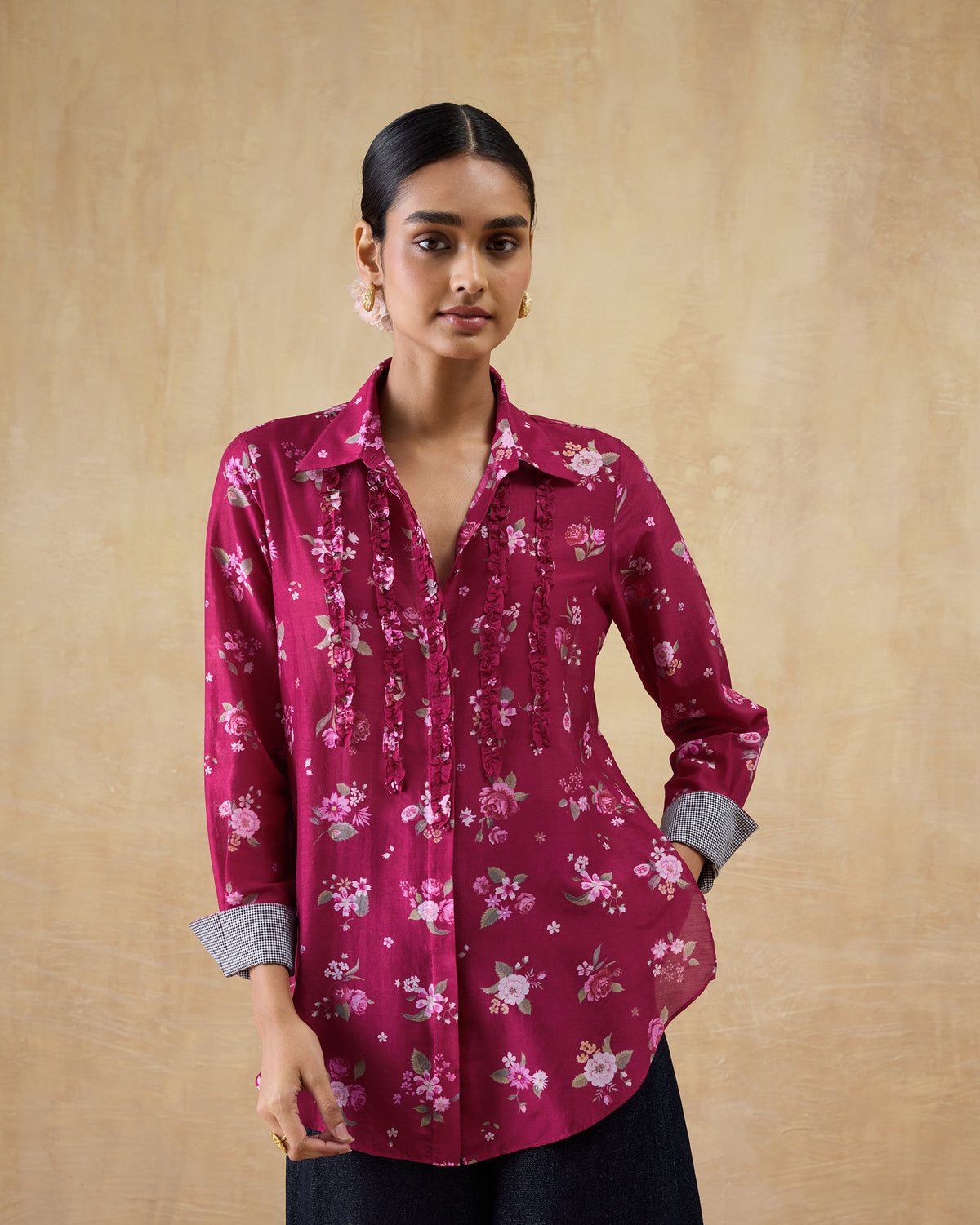 Kaveri Ruffle Shirt - Cotton Silk Regular Fit