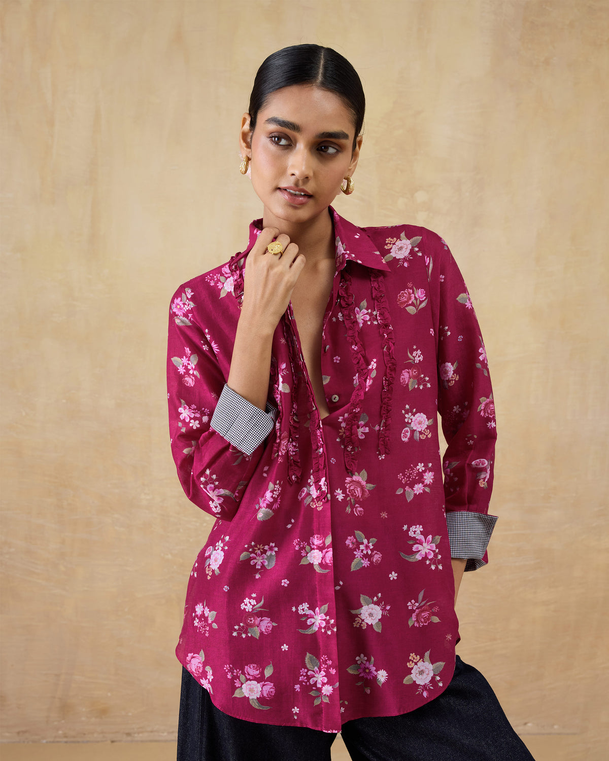 Kaveri Ruffle Shirt - Cotton Silk Regular Fit