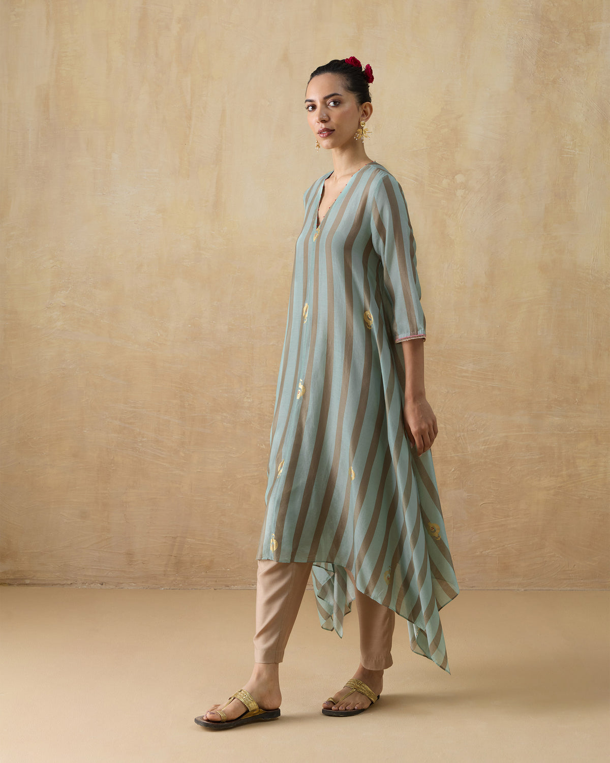 Front Pleated Kurta - Chanderi Regular Fit