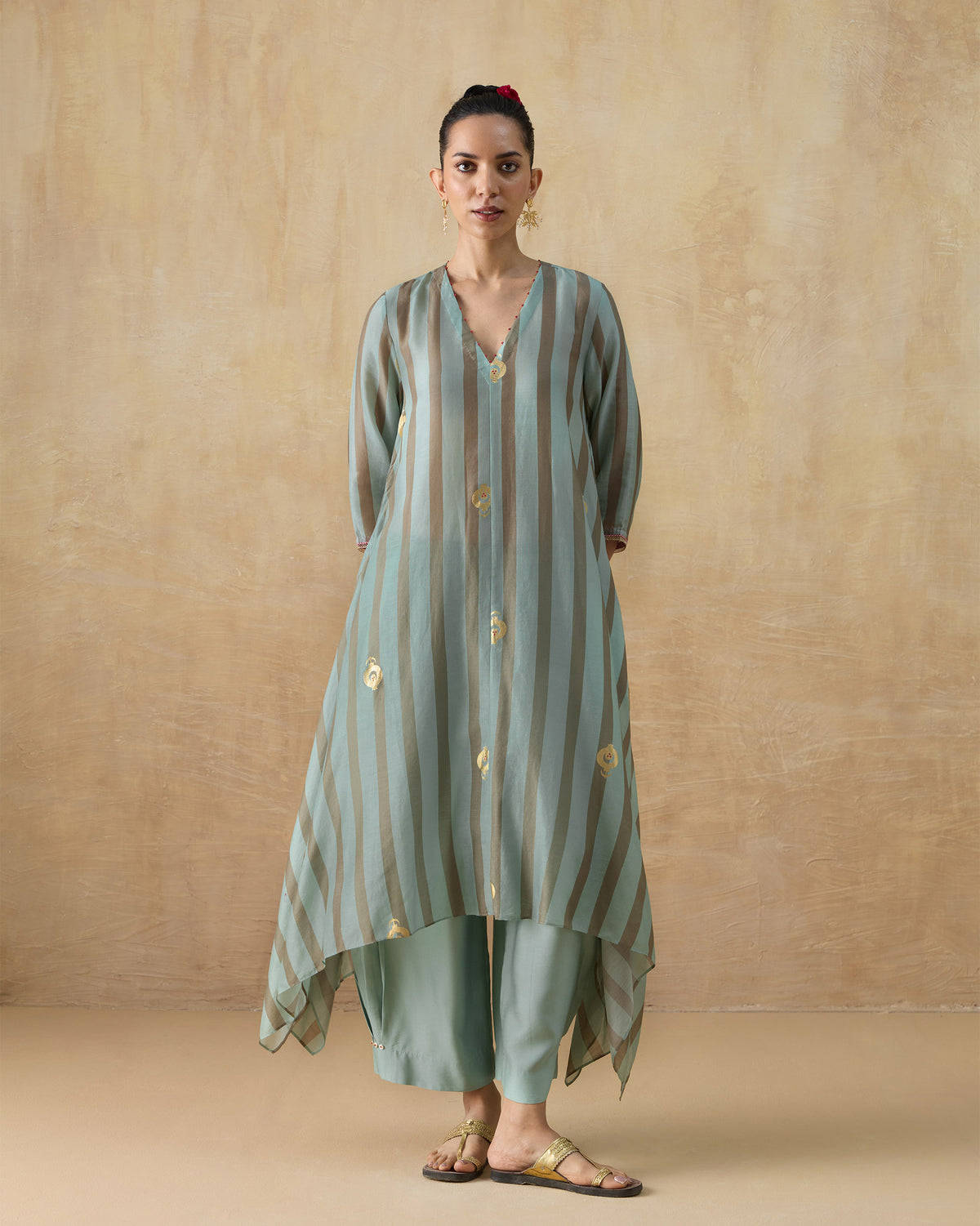 Front Pleated Kurta - Chanderi Regular Fit