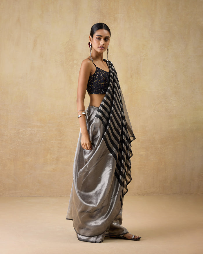Party Stripes Sari - Metallic Tissue