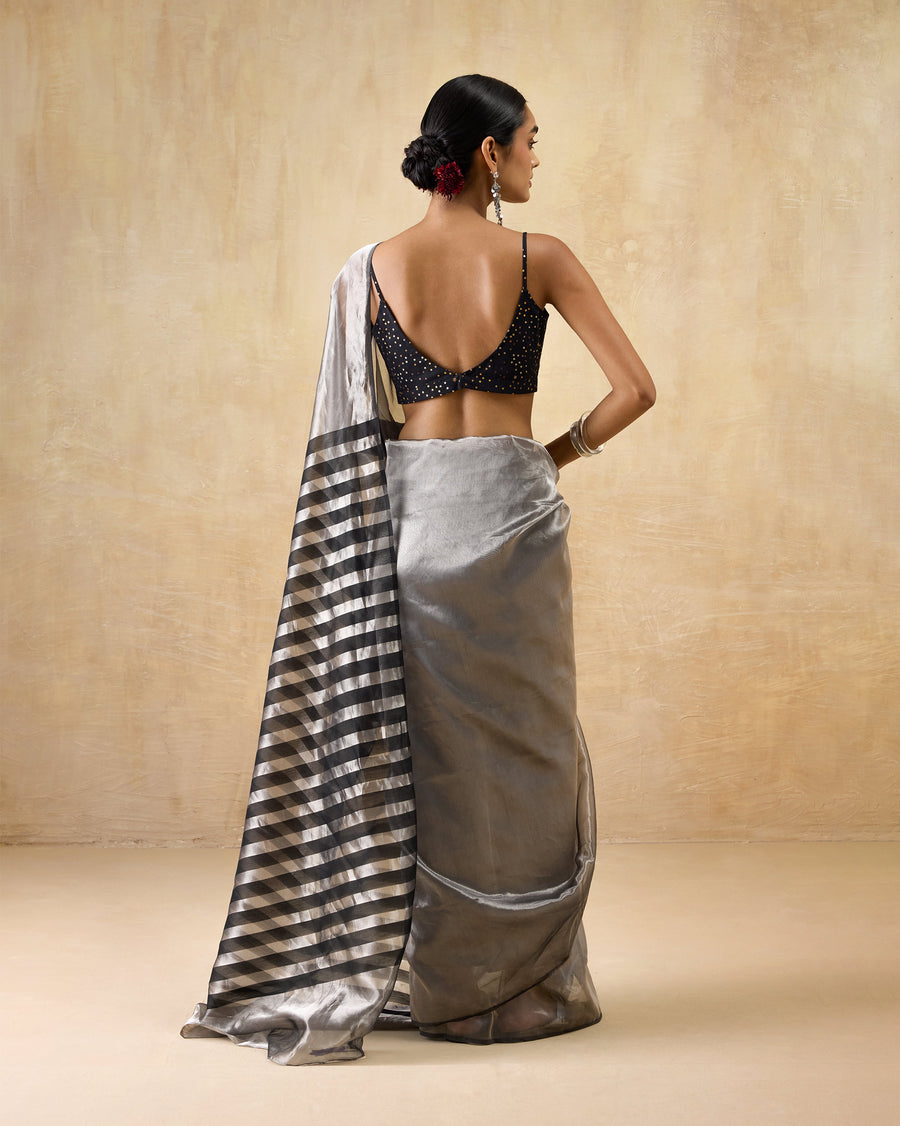 Back view of the Party Stripes Sari, the striped pallu falling long.