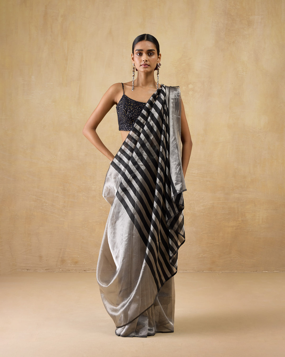 Party Stripes Sari - Metallic Tissue