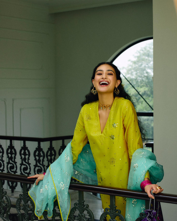 Baraati Kurti - Embroidered Mukaish Cotton Silk